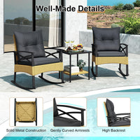 Tangkula Lot de 3 fauteuils à bascule robustes en rotin avec coussins