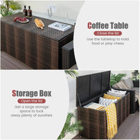 Tangkula 96 Gallon Deck Box, PE Wicker Outdoor Storage Box with 4 Wheels and Waterproof Zippered Liner
