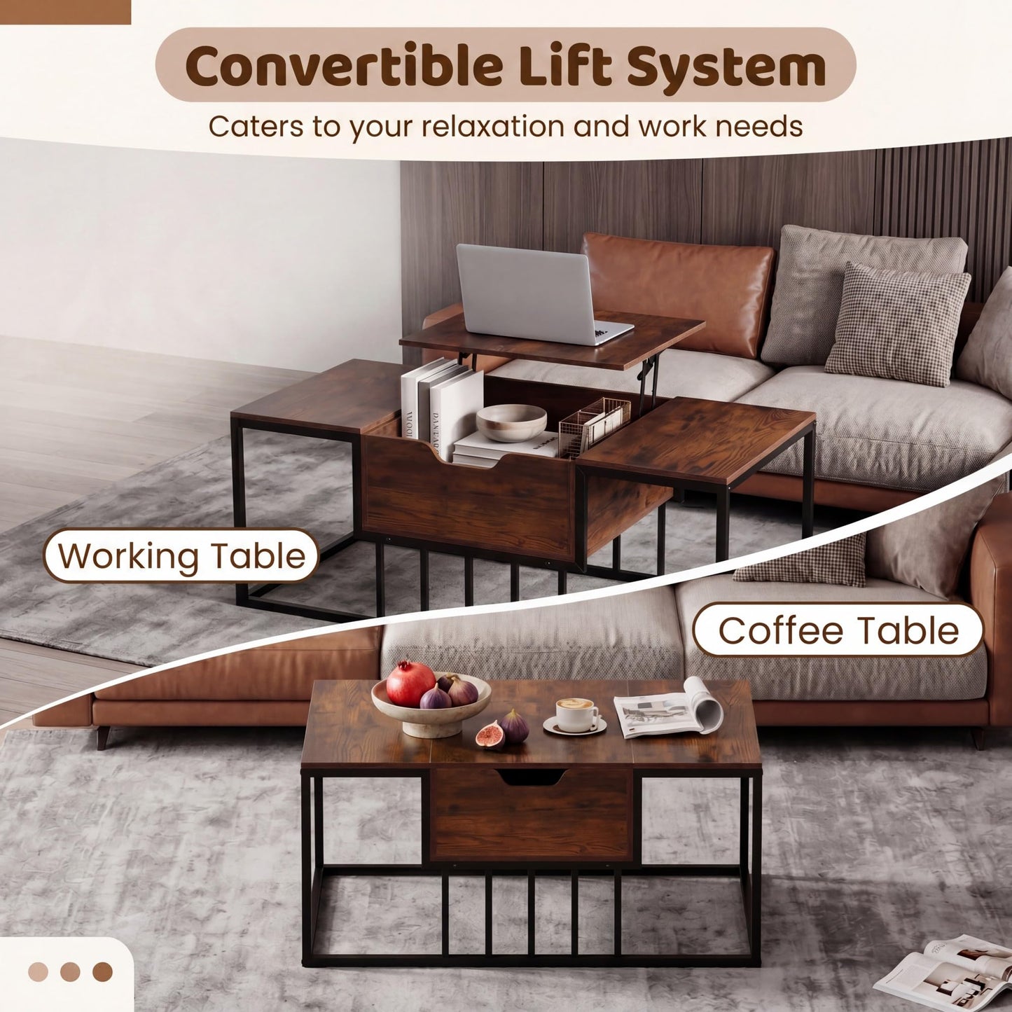 Tangkula Lift Top Coffee Table with Hidden Storage for Living Room