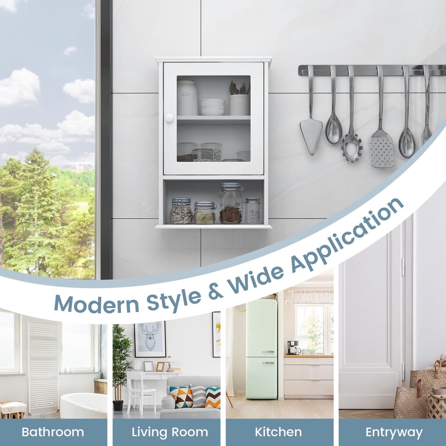 Tangkula Bathroom Cabinet With Door and Open Shelf