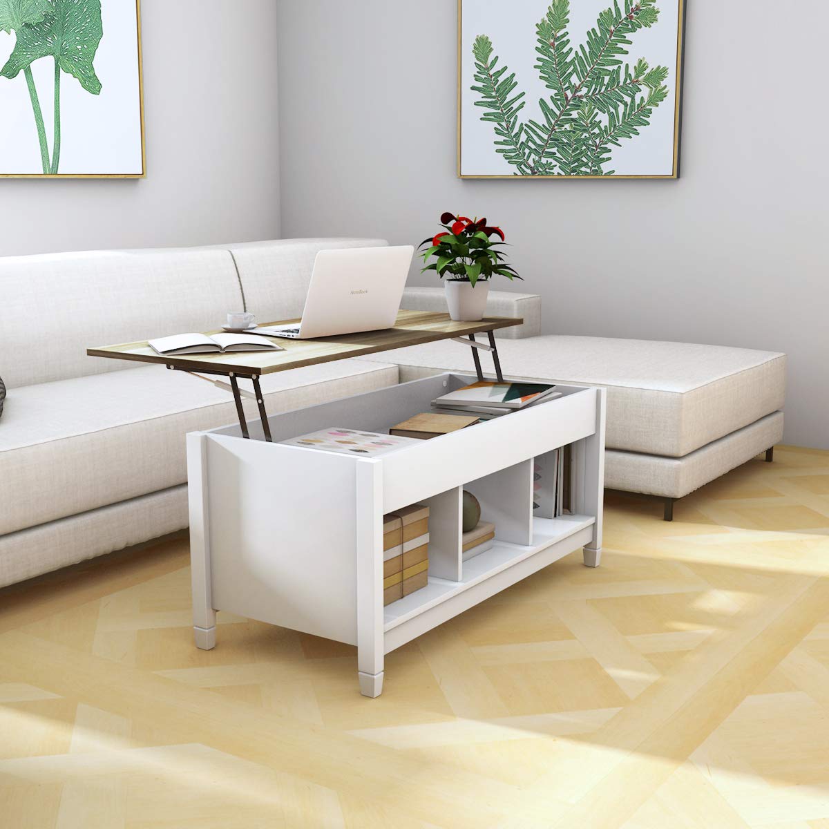 Wood Lift Top Coffee Table, Modern Coffee Table - Tangkula