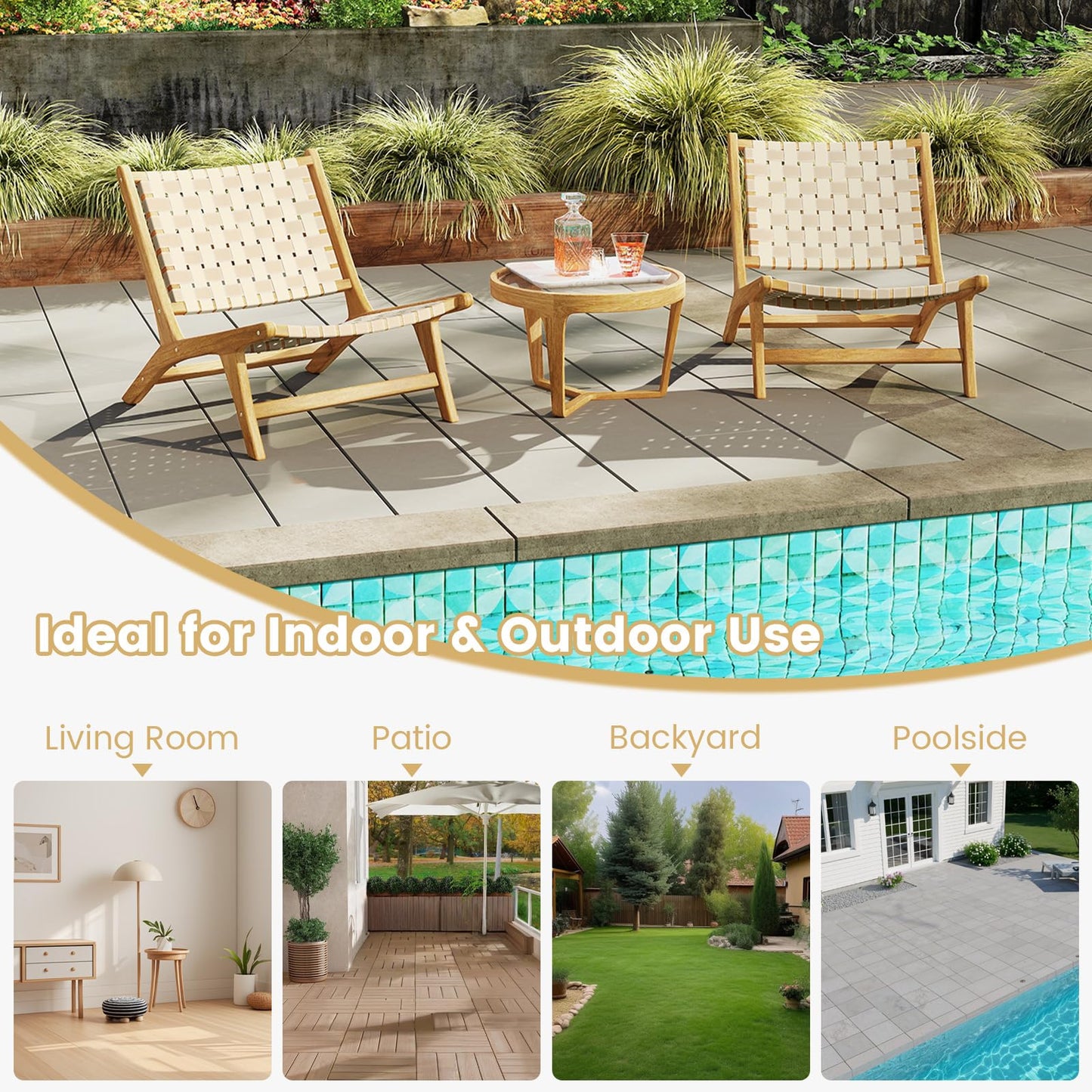 Chaise de patio Tangkula en bois de teck sans accoudoirs avec assise et dossier en sangle