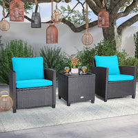 Tangkula 3 Pieces Patio PE Wicker Furniture Set with 4 Bonus Cushion Covers