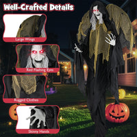 Tangkula 8.2 FT Halloween Animatronics Standing Witch with Wings, Voice Activated Ghost with Lighted Eyes