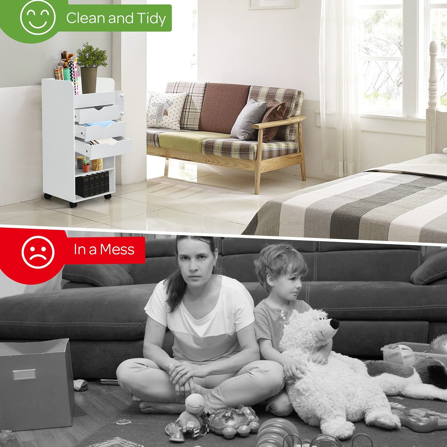Tangkula Rolling Storage Drawer Cart With 3 Drawers