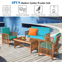 Tangkula Outdoo Wood Sofa Set w/Water Resistant Cushions, Padded Patio Seating Chat Set