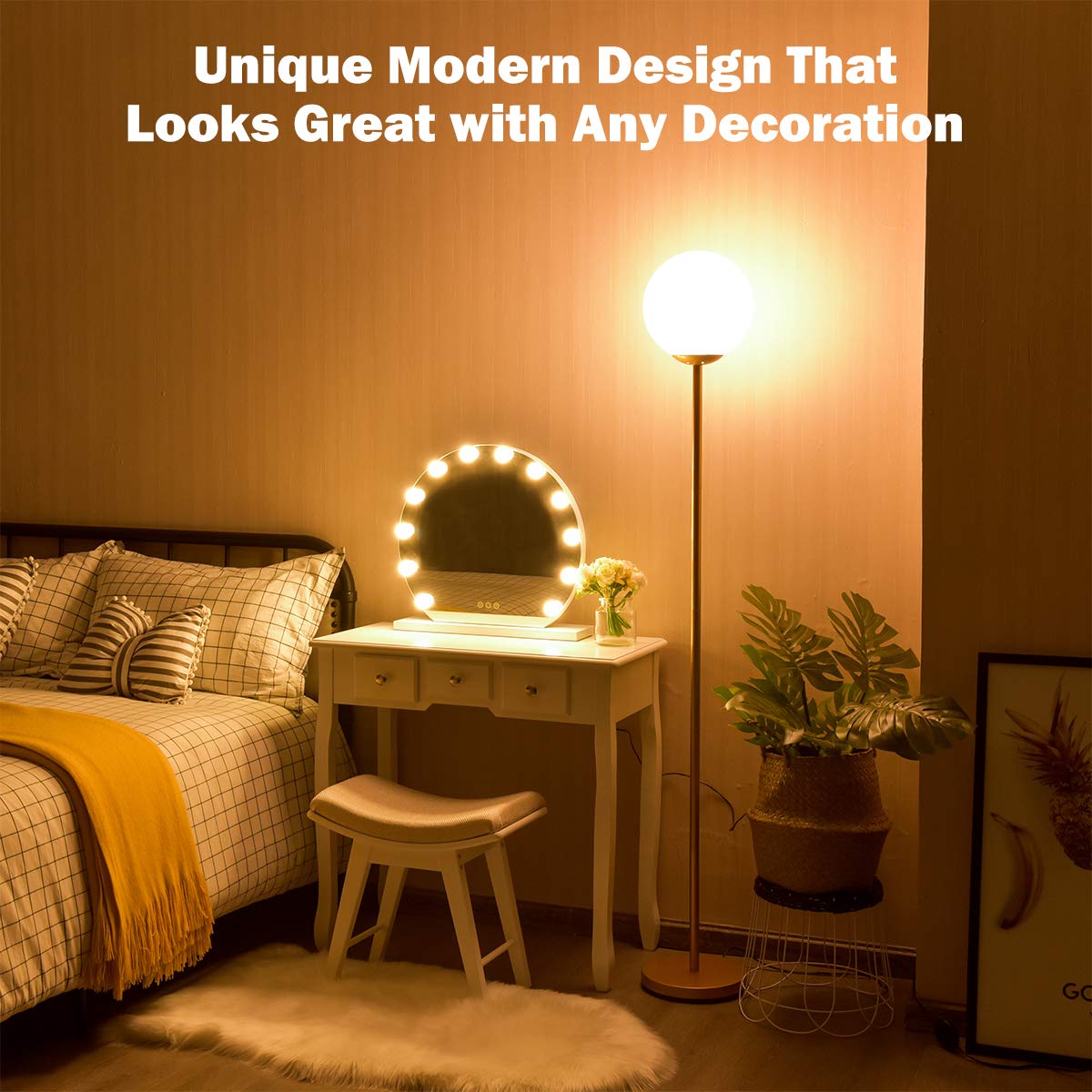 Tangkula Globe Floor Lamp, Mid Century Modern Standing Lamp with Acrylic Lampshade (Gold)