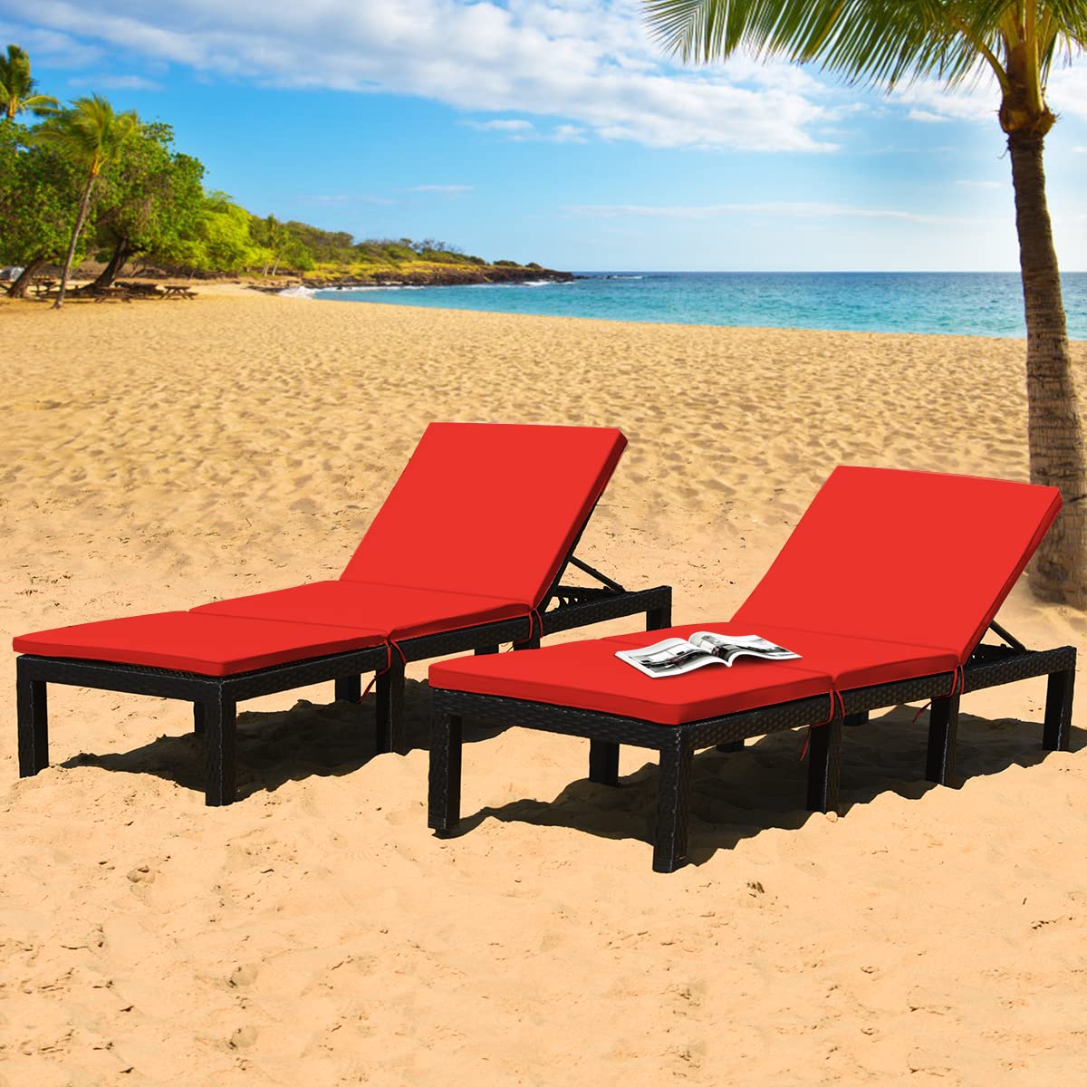 Tangkula Patio Wicker Lounge Chair, Outdoor Rattan Adjustable Reclining Backrest Lounger Chairs