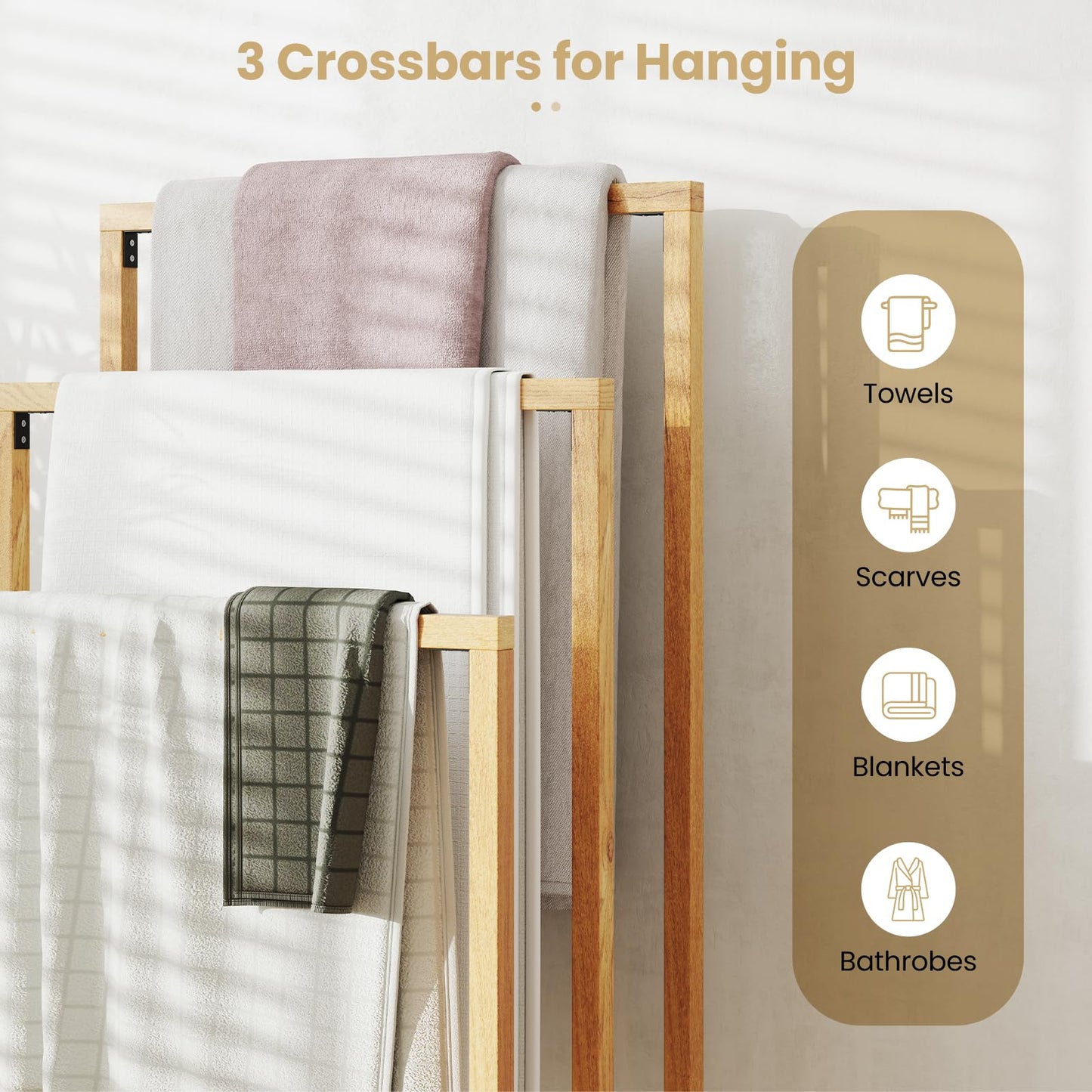 Tangkula Freestanding Towel Rack with 3 Hanging Crossbars