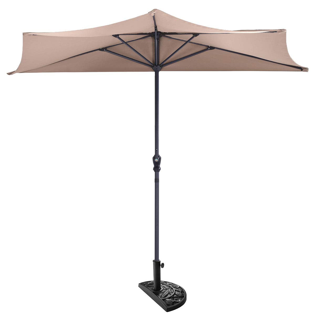 9 ft Half Round Outdoor Patio Umbrella, Market Umbrella with Crank and 5 ribs