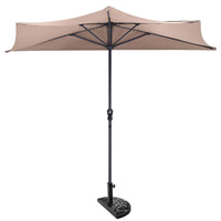 9 ft Half Round Outdoor Patio Umbrella, Market Umbrella with Crank and 5 ribs