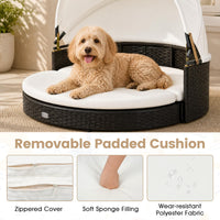 Tangkula Wicker Dog House with Retractable Canopy