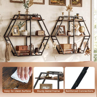 Tangkula 3-Tier Geometric Bookcase with 4 S-Shaped Hooks & Heavy Duty Metal Frame