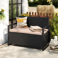 Tangkula 40 Gallon Patio Wicker Storage Bench with Cushion for Backyard