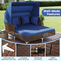 Tangkula Outdoor Rattan Double Daybed with Metal Support for Backyard