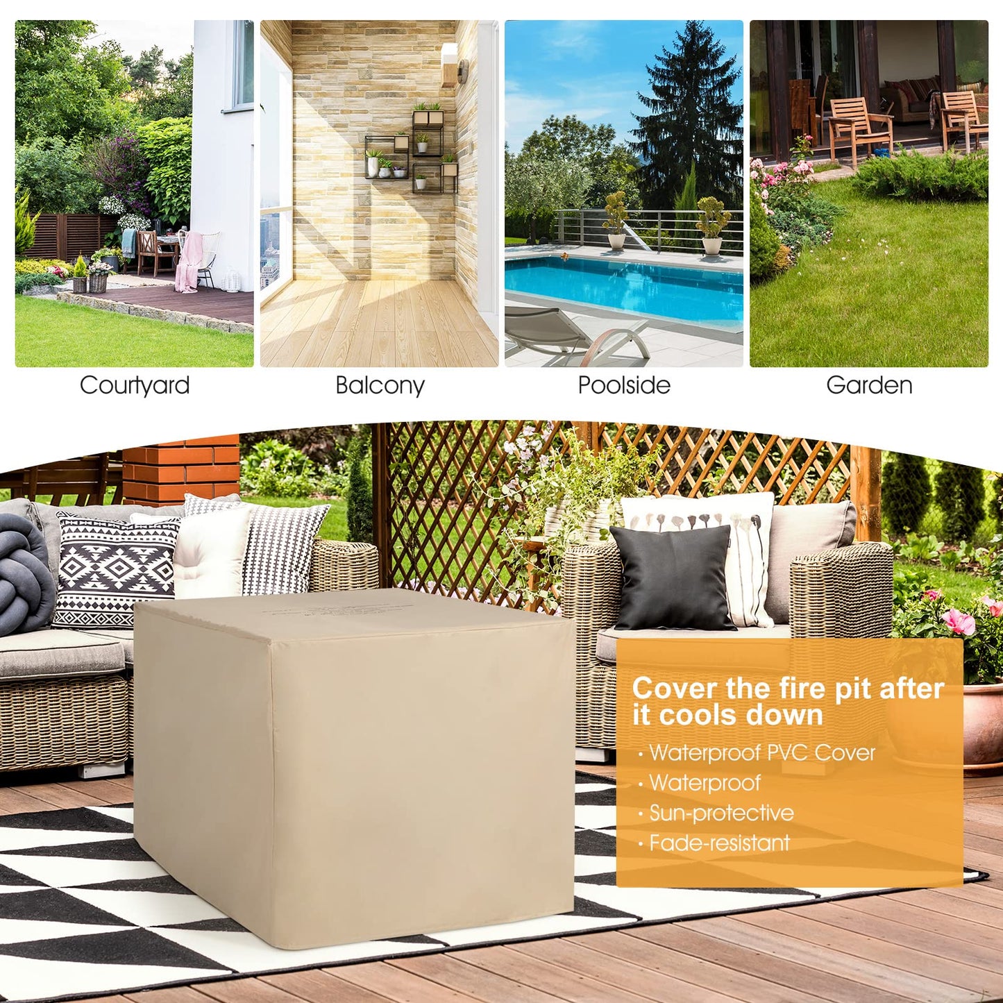 Tangkula 9 Pieces Outdoor PE Rattan Sectional Sofa with 35-Inch Gas Fire Pit Table