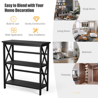Tangkula 3-Tier Bookcase and Bookshelf, Wooden Open Shelf Bookcase, X-Design Etagere Bookshelf for Home Living Room Office