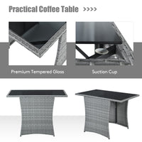 3 Pieces Patio Dining Set, Patiojoy Space-Saving PE Rattan Bistro Set with Tempered Glass Top Table and Cushioned Chairs