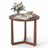 Tangkula Farmhouse 22.5" Round End Table with Solid Rubber Wood Legs (1/2)