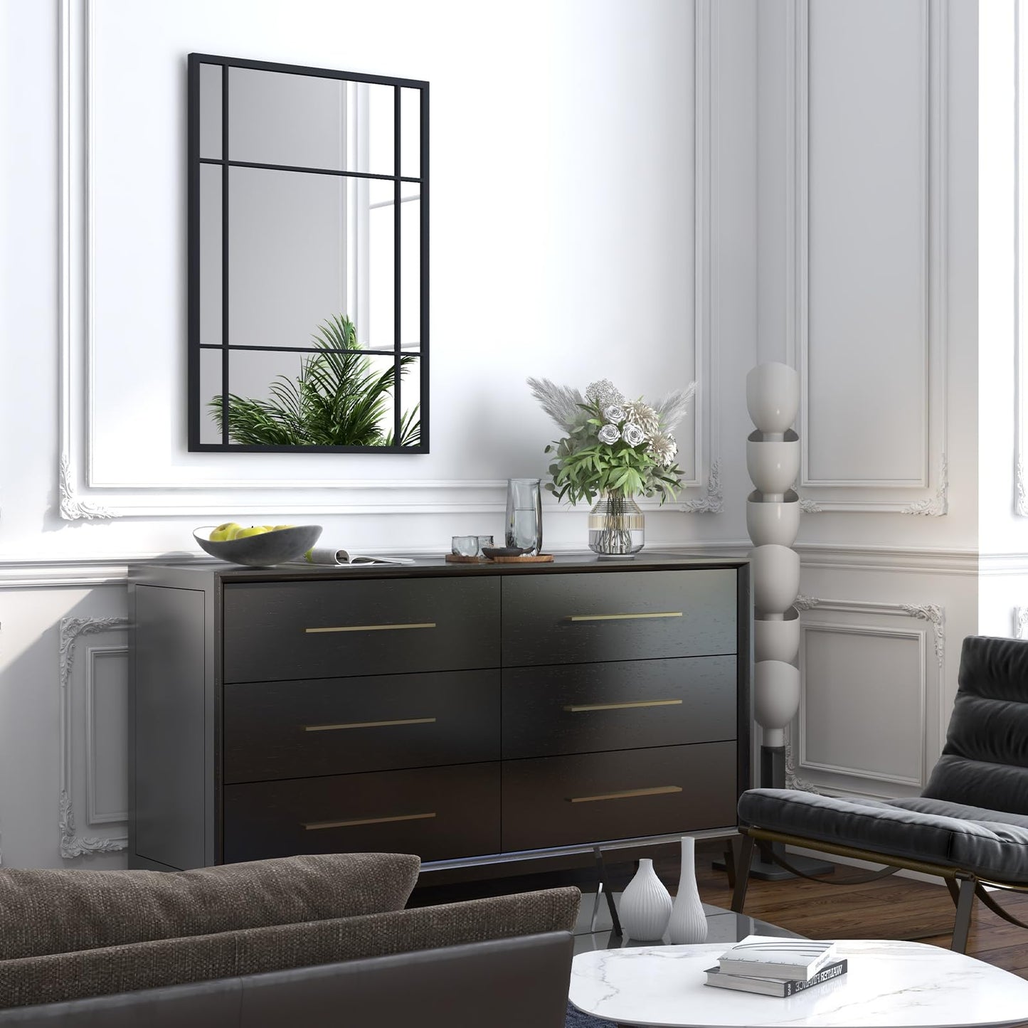 Tangkula Miroir de fenêtre rectangulaire 28" x 40", miroir moderne à 3 couches avec cadre métallique