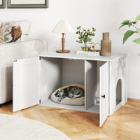 Tangkula Cat Litter Box Enclosure | Hidden Cat Washroom Cabinet with Double Doors