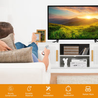 Tangkula Rattan TV Stand for TVs Up to 65 Inches with Cable Holes for Bedroom Living Room