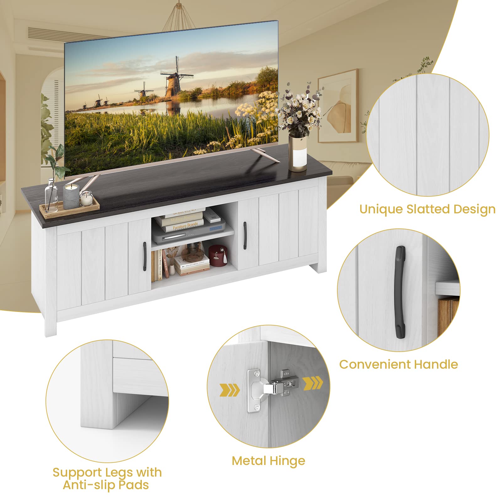 2 Doors TV Stand for TVs up to 65" - Tangkula
