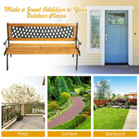 Tangkula Outdoor Garden Bench Park Bench, Patio Bench Chair with Cast Iron & Hardwood Structure