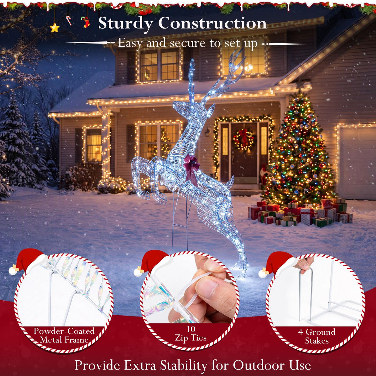 Tangkula 7.3 FT Christmas Lighted Iridescent Leaping Reindeer