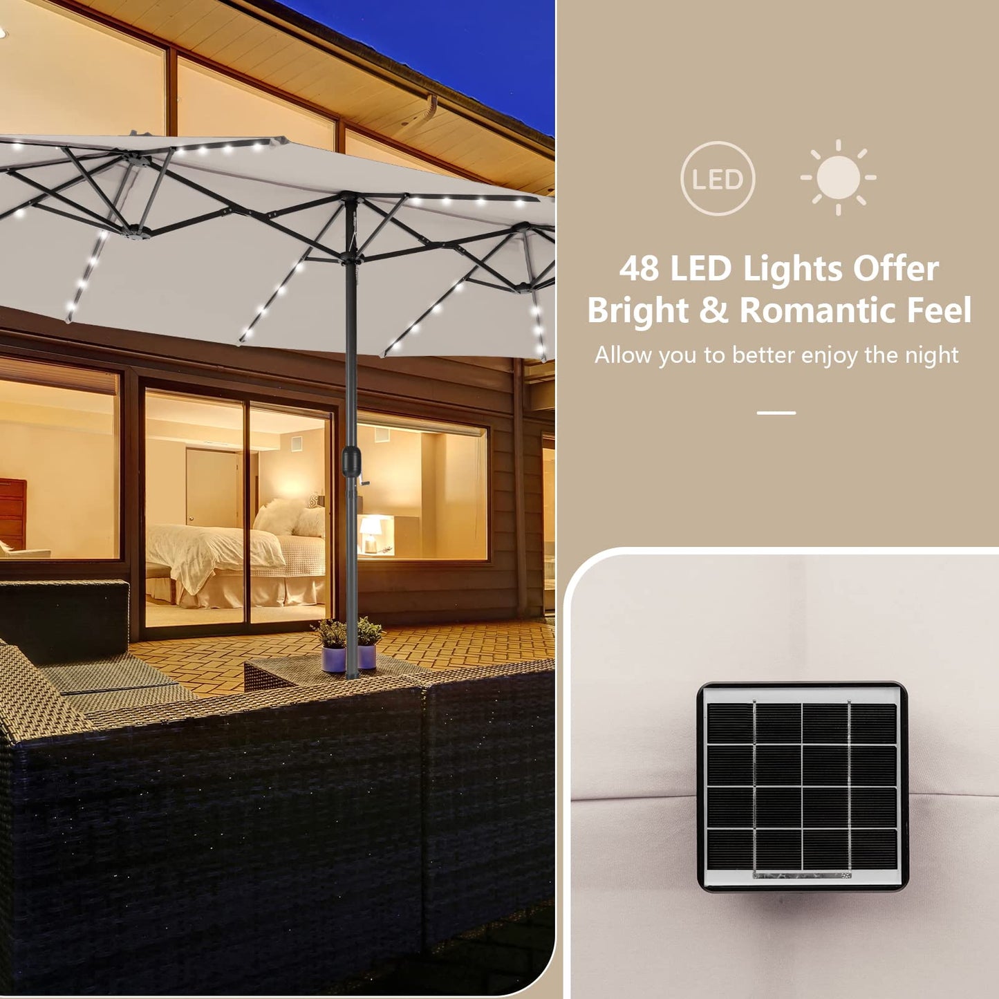Tangkula 11 Pieces Patio Dining Set with 15ft Double-Sided LED Patio Umbrella (Base Included)