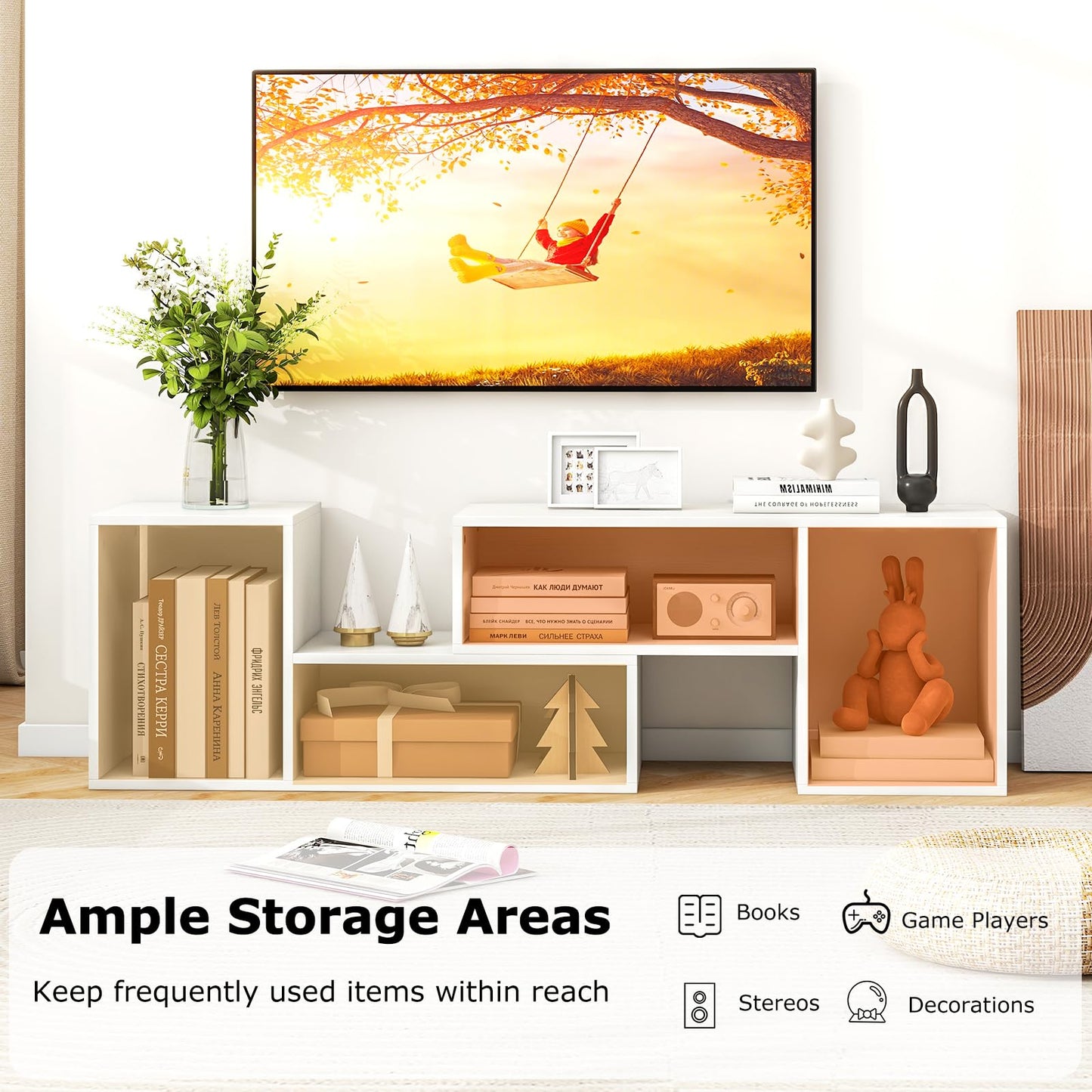 Tangkula 2 Pieces L Shaped TV Stand for Living Room