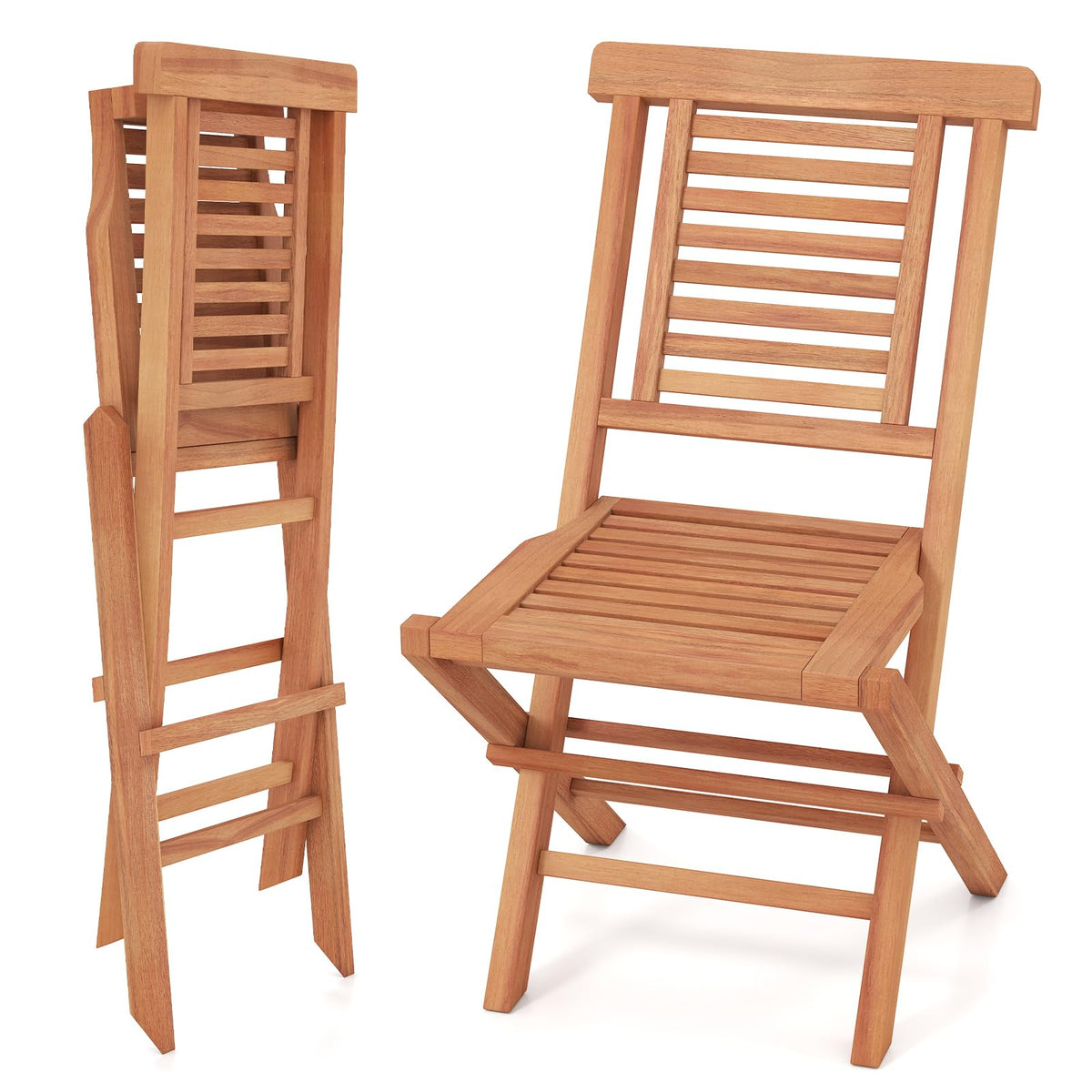 Tangkula Teak Wood Folding Patio Chairs Set of 2/4(25" x 19" x 35.5")