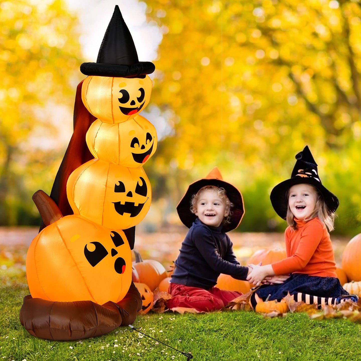 7 Ft Halloween Inflatable Stacked Pumpkins with Build-in LED Lights & Blower