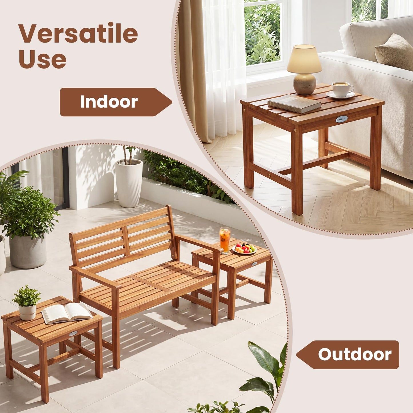 Tangkula 17" Patio Acacia Wood Side Table