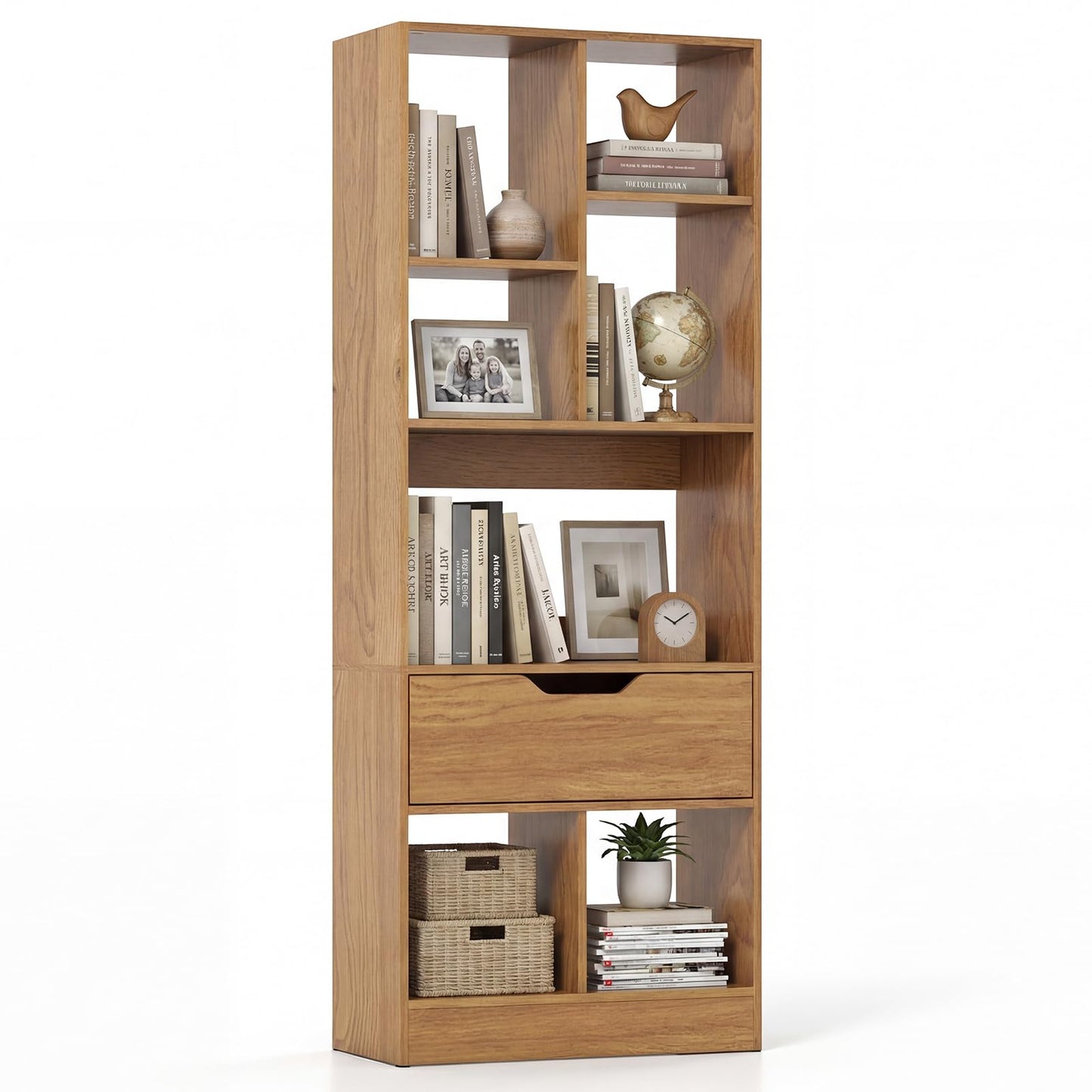 Tangkula 51” Tall Open Bookcase with Drawer 7-Cube Display Storage Cabinet(1/2)