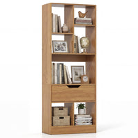 Tangkula 51” Tall Open Bookcase with Drawer 7-Cube Display Storage Cabinet(1/2)