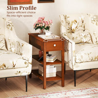 Tangkula Narrow End Table Set of 2, 24.5”H Farmhouse Side Table with Drawer