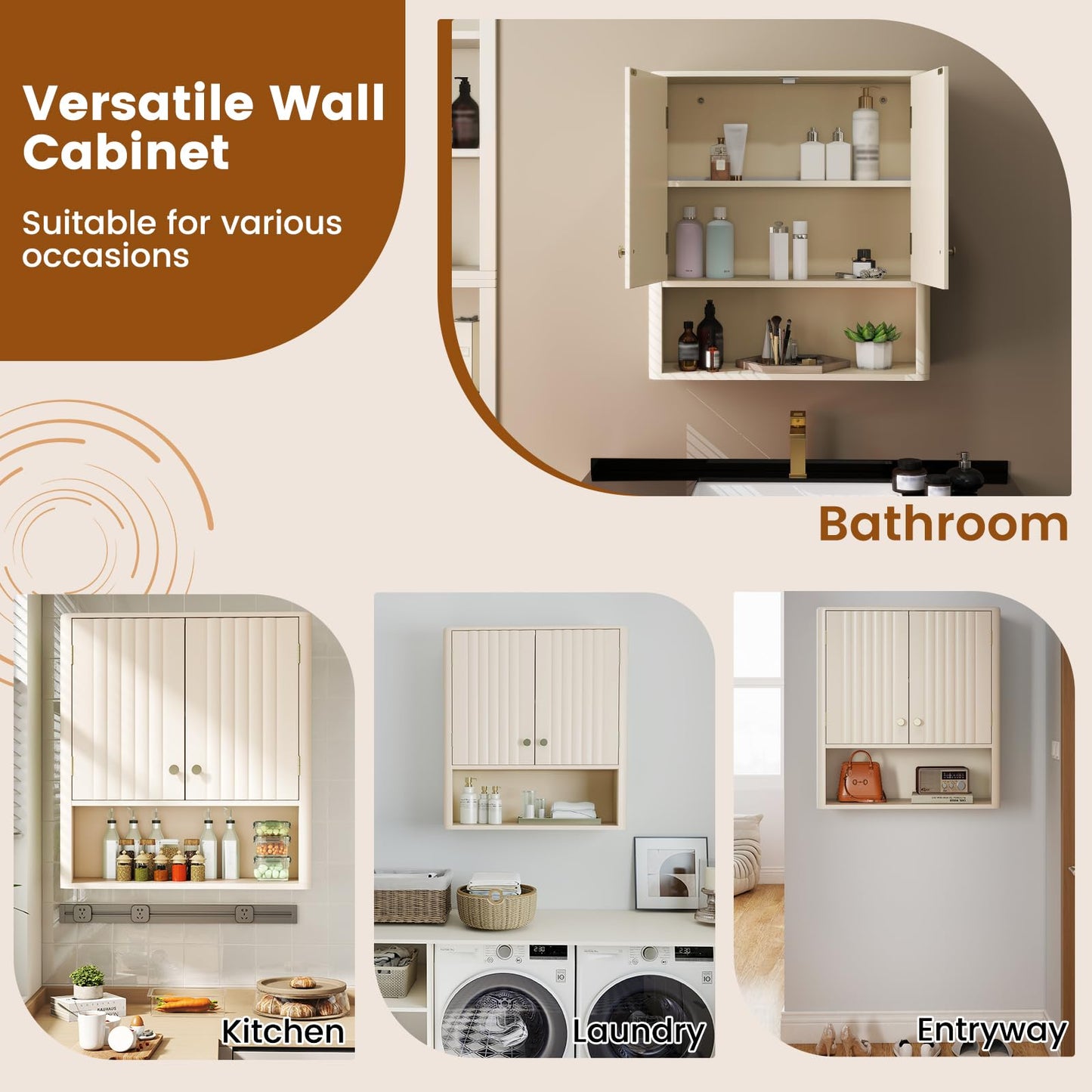 Tangkula Fluted Bathroom Wall Cabinet