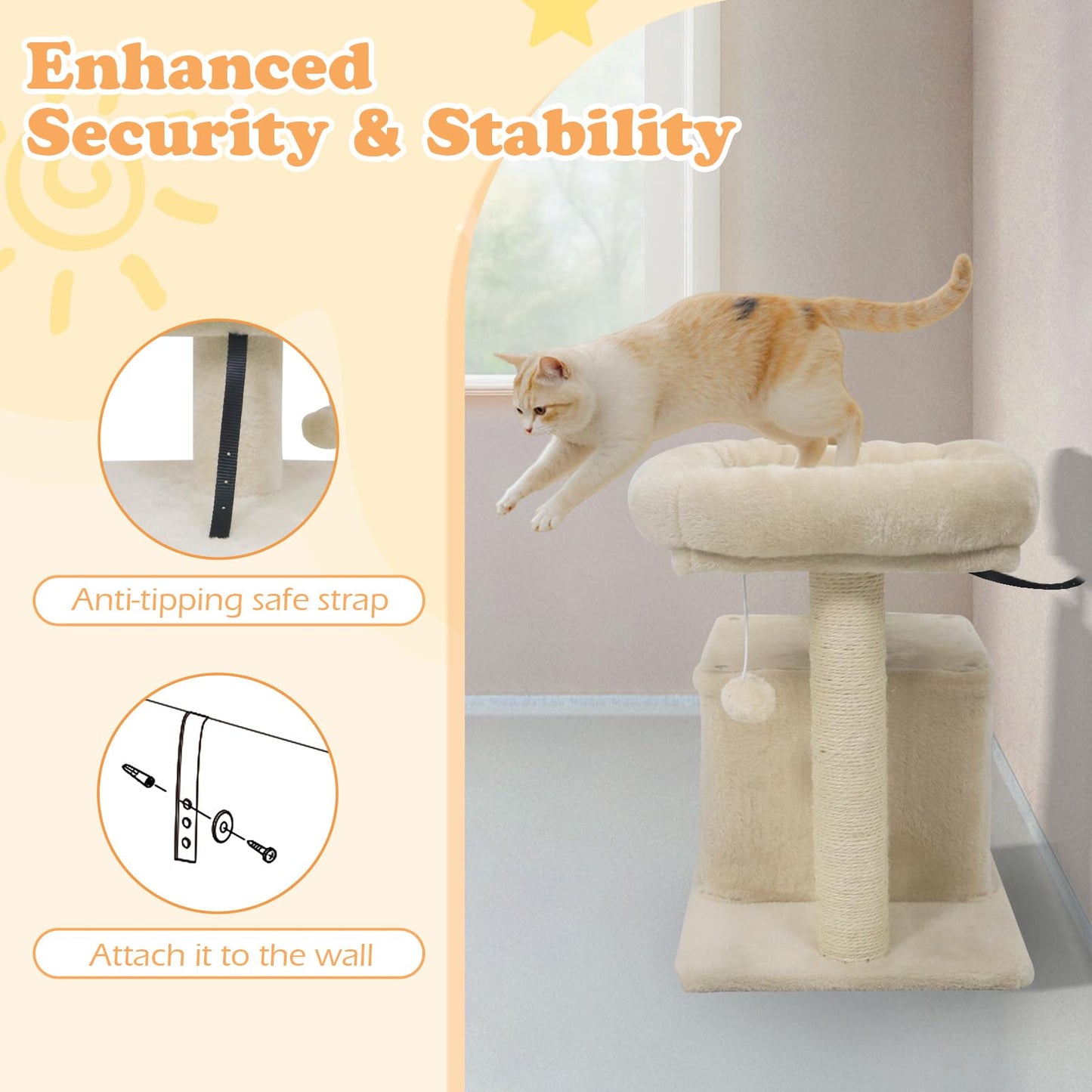 Tangkula Cat Tower with Sisal Scratching Posts for Small Spaces