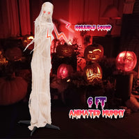 Tangkula 6 FT Halloween Animated Standing Mummy, Life Size Animatronic Mummy with LED Red Glowing Eyes