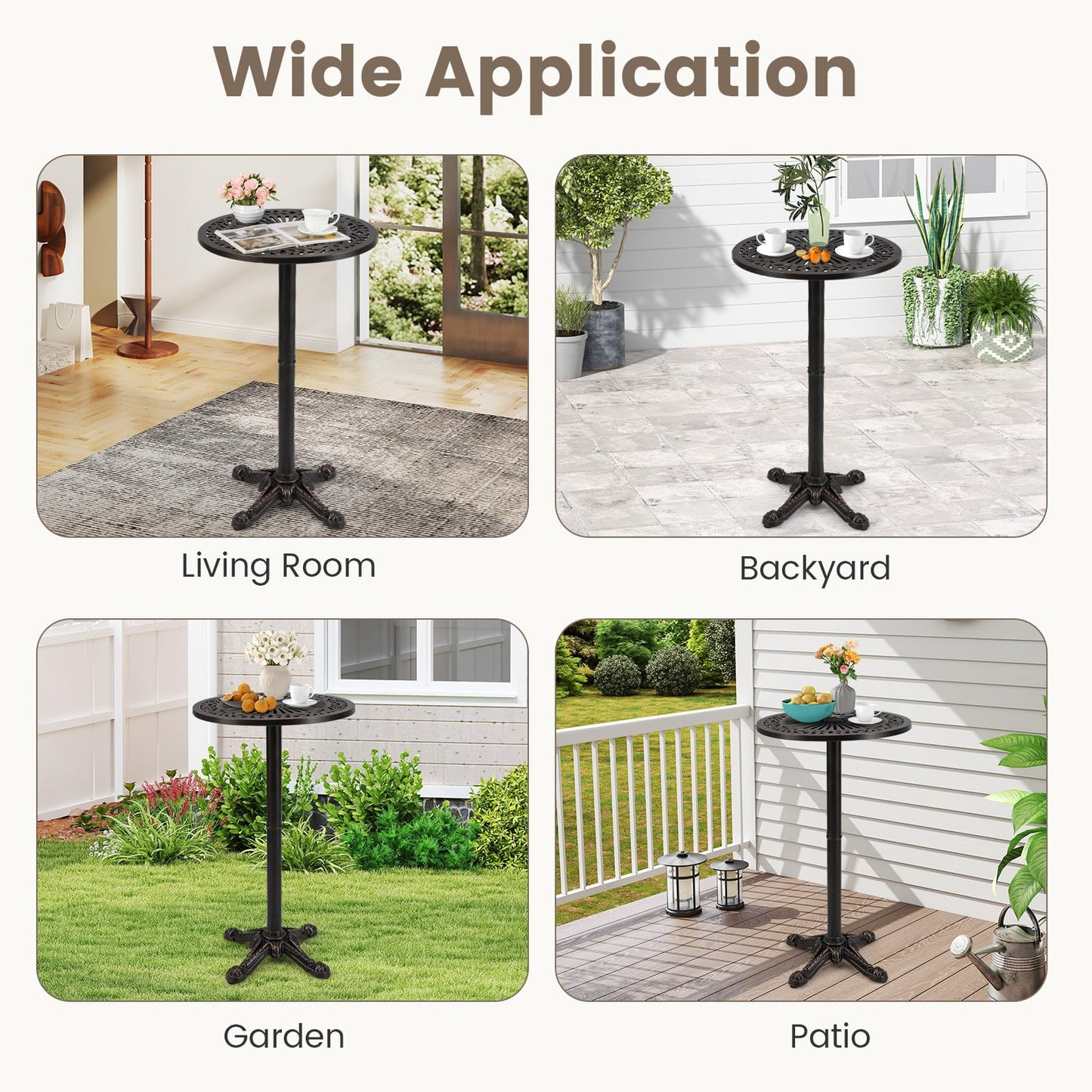 Tangkula Table de bar ronde d'extérieur 61 cm pour jardin, véranda, balcon ou bord de piscine