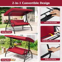 Tangkula 3 Person Porch Swing 2-in-1 Convertible Outdoor Swing