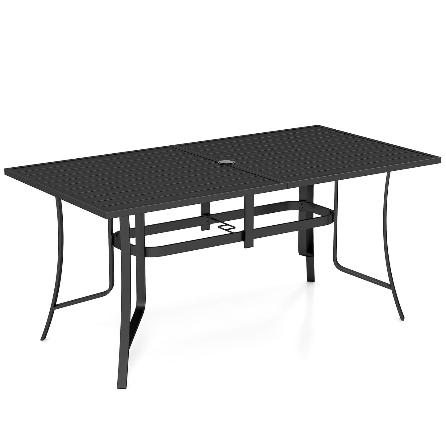 Tangkula Metal Patio Dining Table with Umbrella Hole for Balcony and Backyard