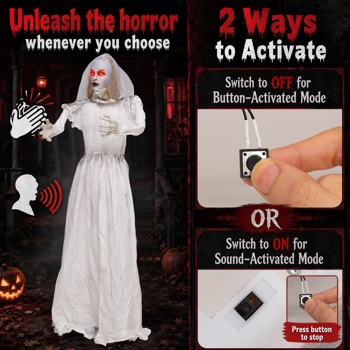 Tangkula 5.7 FT Animated Halloween Ghost Bride Decoration with Swapped Face