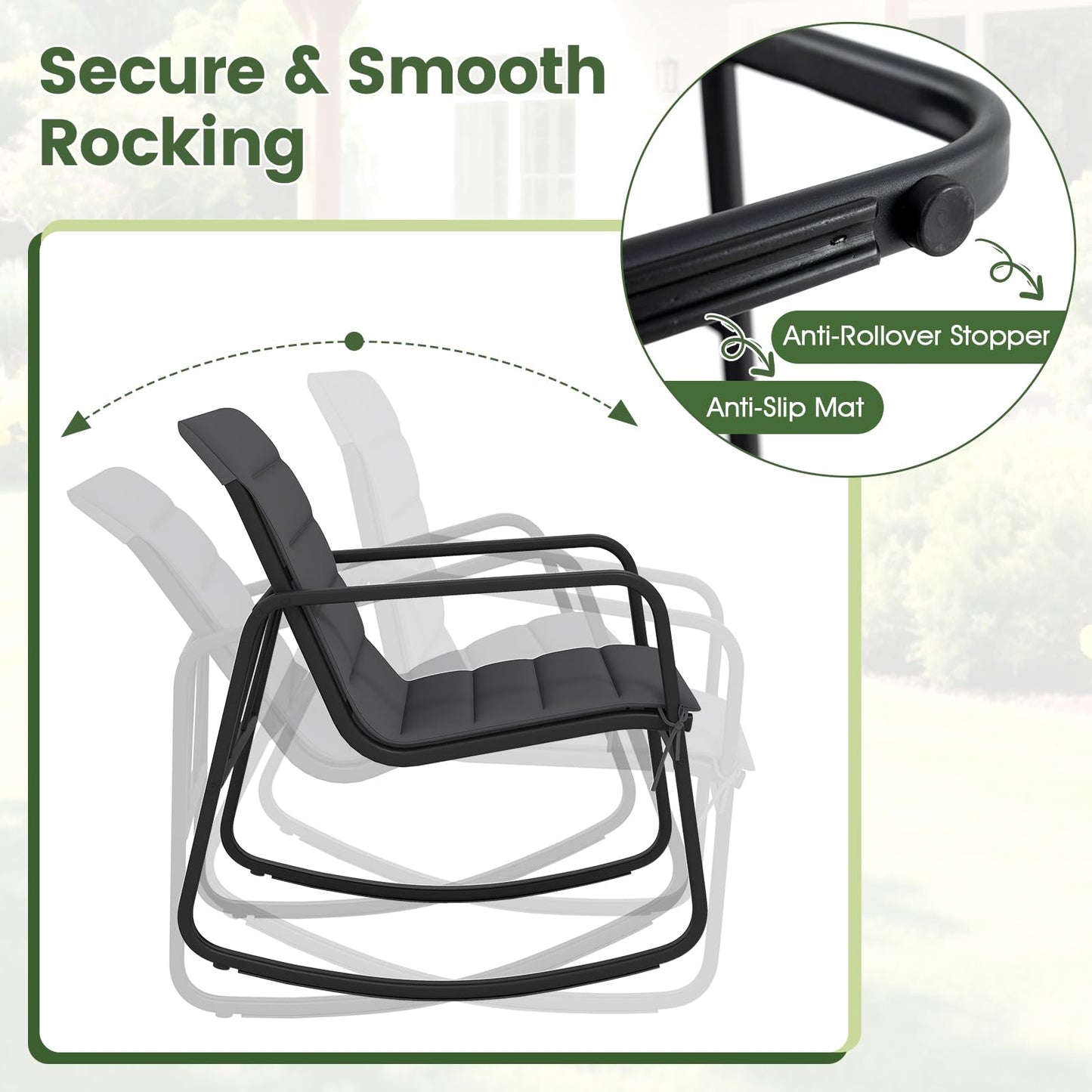 Tangkula 3 Piece Outdoor Rocking Bistro Set | Porch Rocker Chairs with Tempered Glass Table