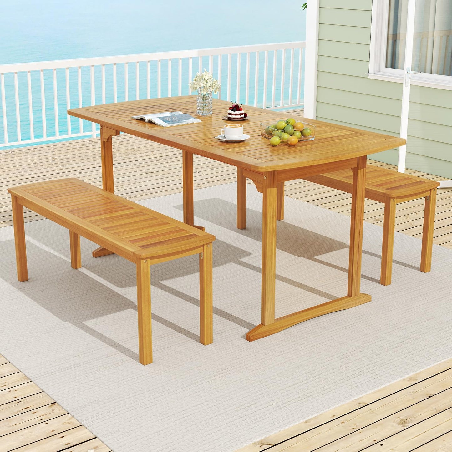 Tangkula 63 inch Outdoor Dining Table w/Umbrella Hole