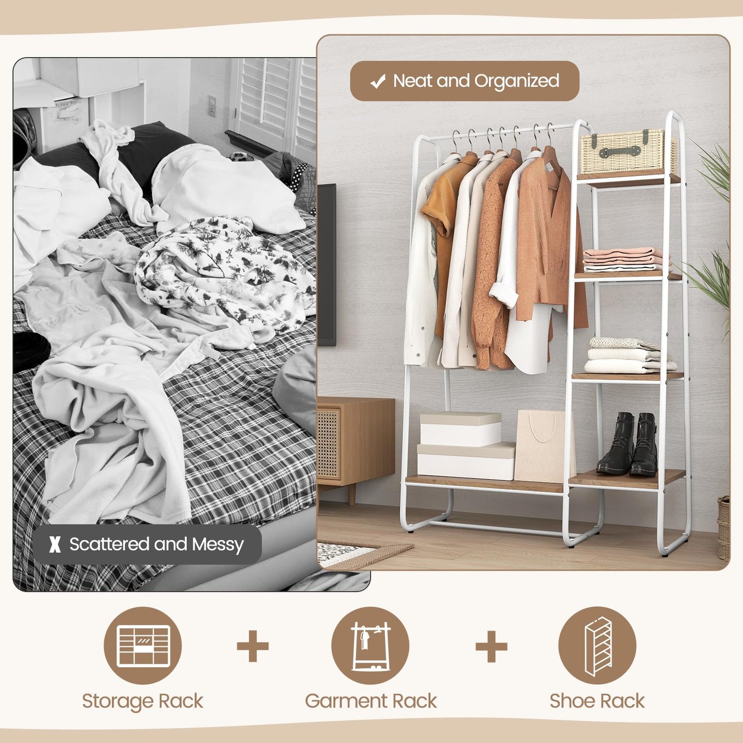 Tangkula Garment Rack with Shelves for Bedroom Entryway