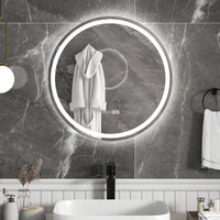 Tangkula LED Bathroom Mirror, Wall Mounted Round Mirror w/ 3-Color Dimmable Lights