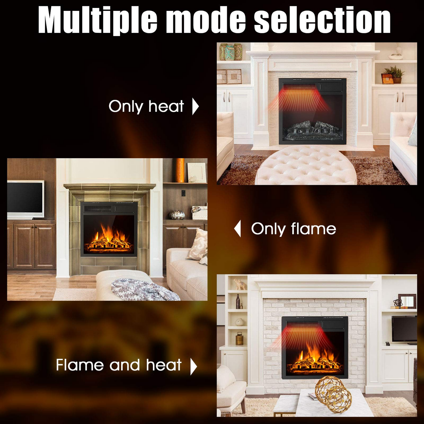 Tangkula 18 Inch Electric Fireplace Insert, Freestanding & Recessed Electric Fireplace Heater with Remote Control, Adjustable Heater