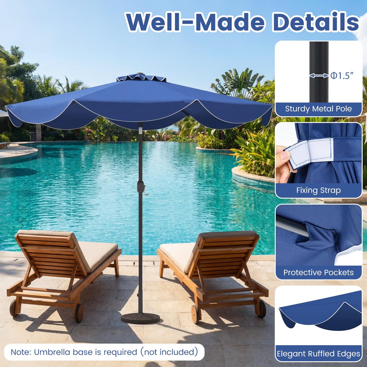 Parasol de terrasse Tangkula 2,7 m, parasol d'extérieur avec manivelle, inclinaison par bouton-poussoir, parasol de plage à 2 niveaux avec toile de protection solaire